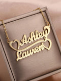 Custom Double Name Heart Necklace – Personalized Gold Couple Pendant