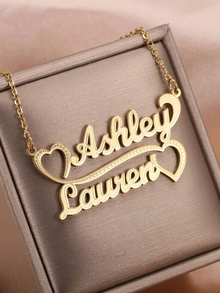 Custom Double Name Heart Necklace – Personalized Gold Couple Pendant