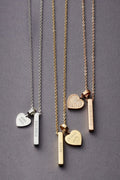 Personalized Bar & Heart Charm Necklace – Custom Engraved Name Pendant
