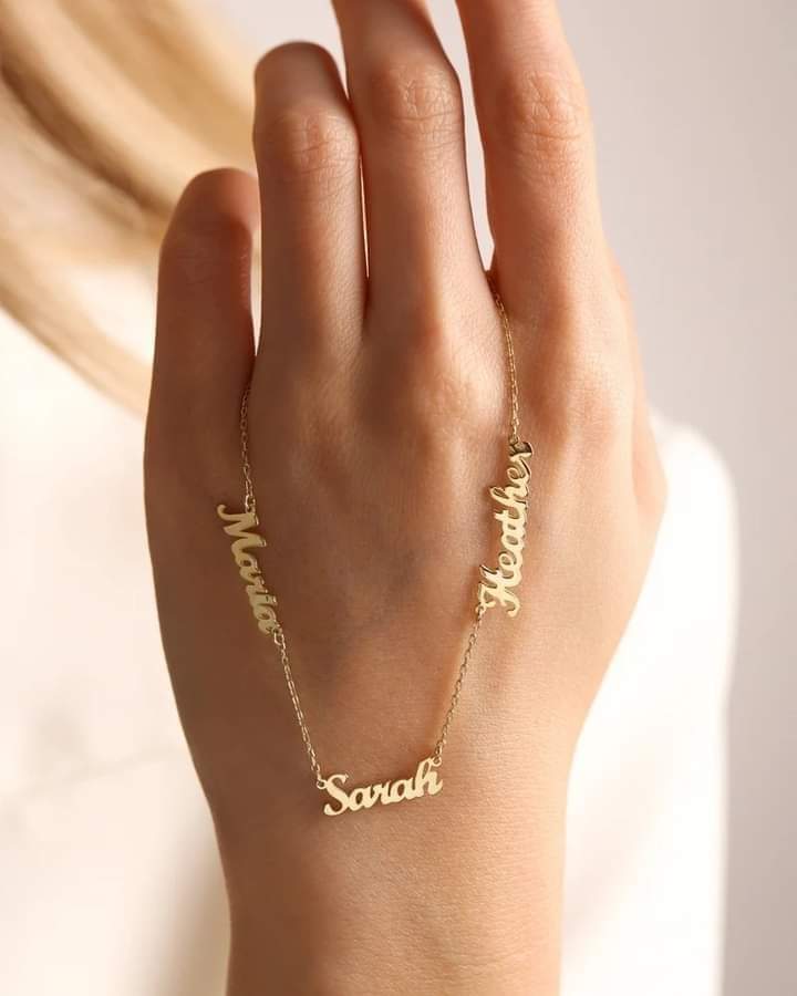 Personalized Name Bracelet – Custom Gold Name Hand Chain for Women