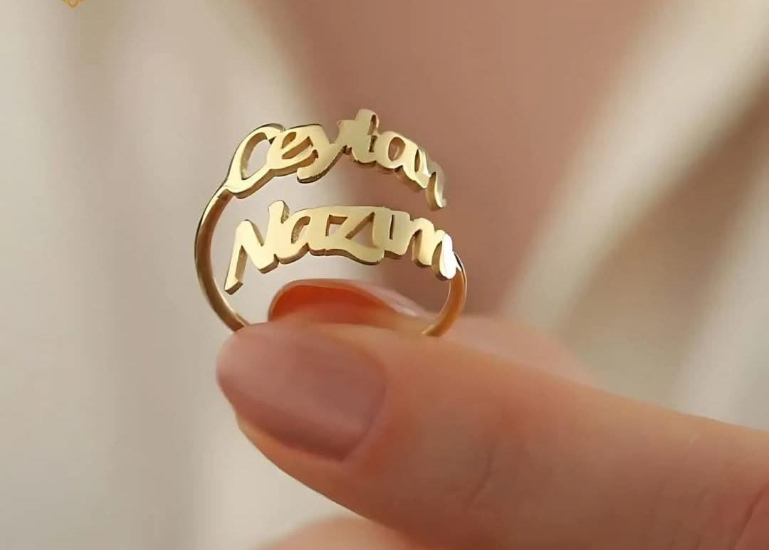 Personalized Double Name Ring – Custom Adjustable Name Ring for Women