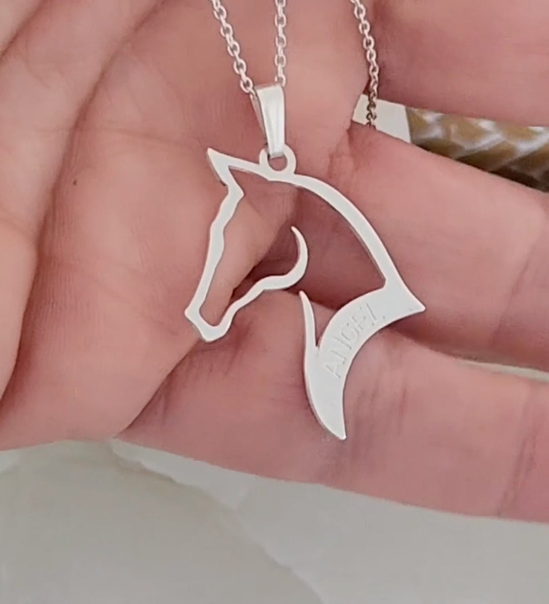 Myaura Jewellery – Personalized Horse Name Necklace | Custom Engraved Pendant for Women